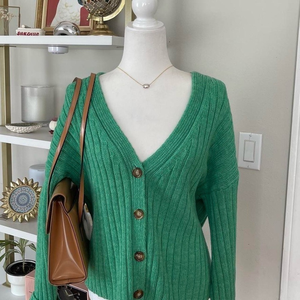 Green Ribbed Women's Sweater Size L